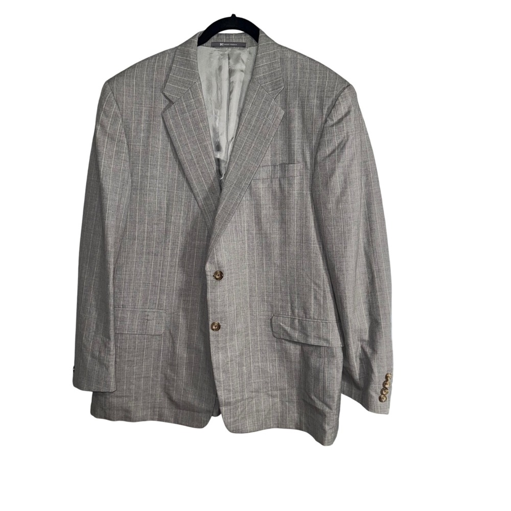 Hickey Freeman Mens Classic Pinstripe Blazer Jacket Gray Tan Wool Blend Size 44R